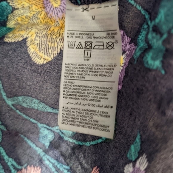 Old navy 100% rayon viscose green blue lace front floral shirt blouse top Medium - Picture 5 of 7